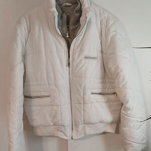 Womens Michael Kors White Puffer Jacket with Zipper Details Sz: L